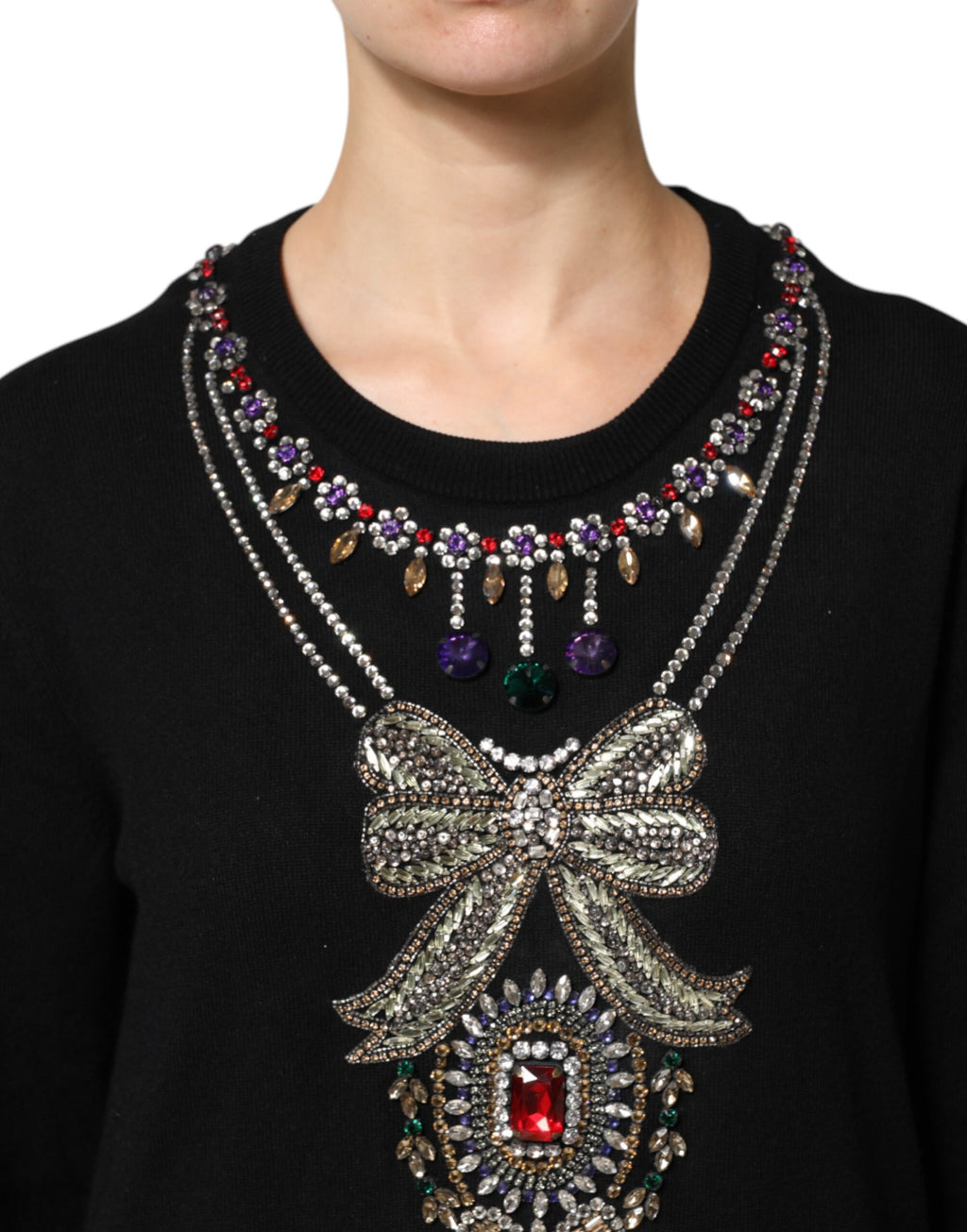 Maglione Dolce & Gabbana in cashmere nero con cristalli