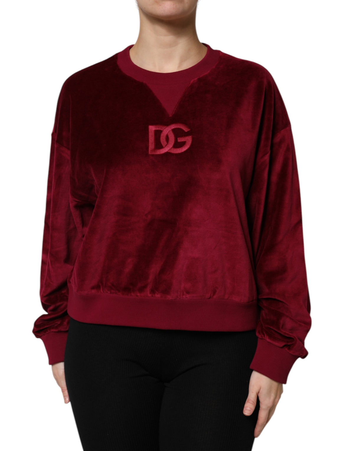 Dolce & Gabbana Maglione Girocollo in Velluto di Cotone Rosso