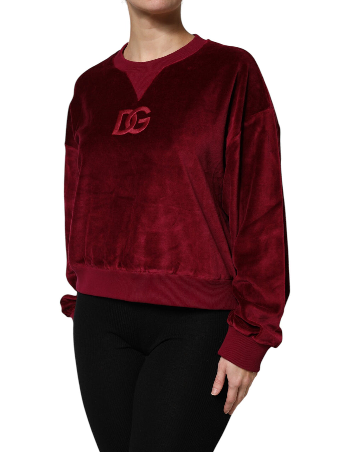 Dolce & Gabbana Maglione Girocollo in Velluto di Cotone Rosso