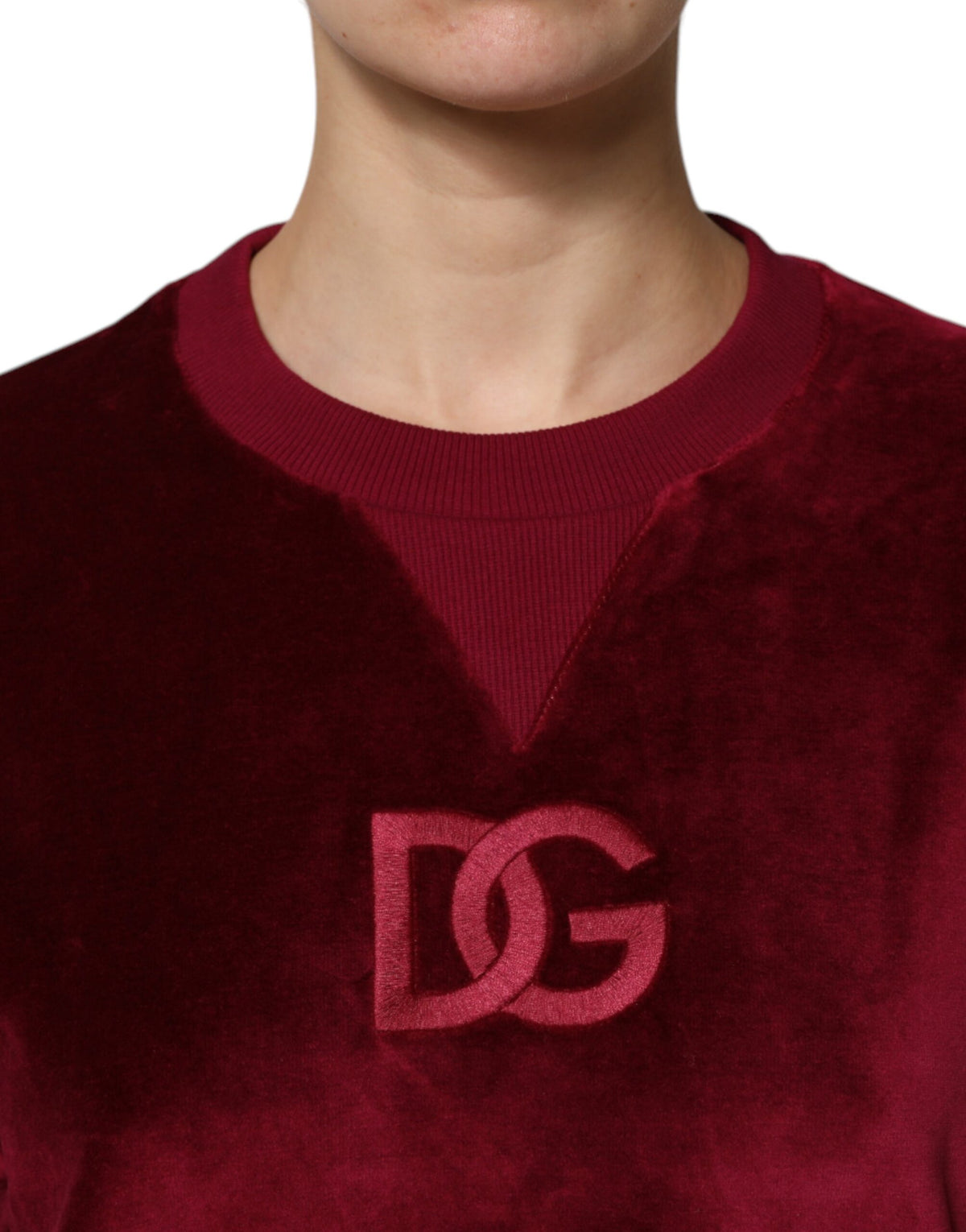 Dolce & Gabbana Maglione Girocollo in Velluto di Cotone Rosso