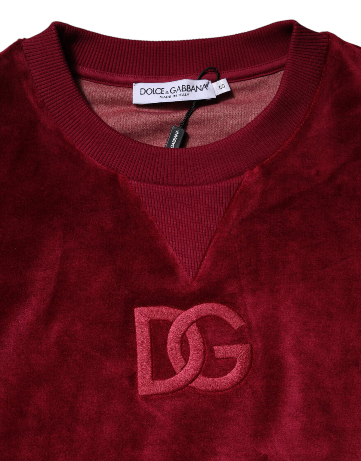 Dolce & Gabbana Maglione Girocollo in Velluto di Cotone Rosso