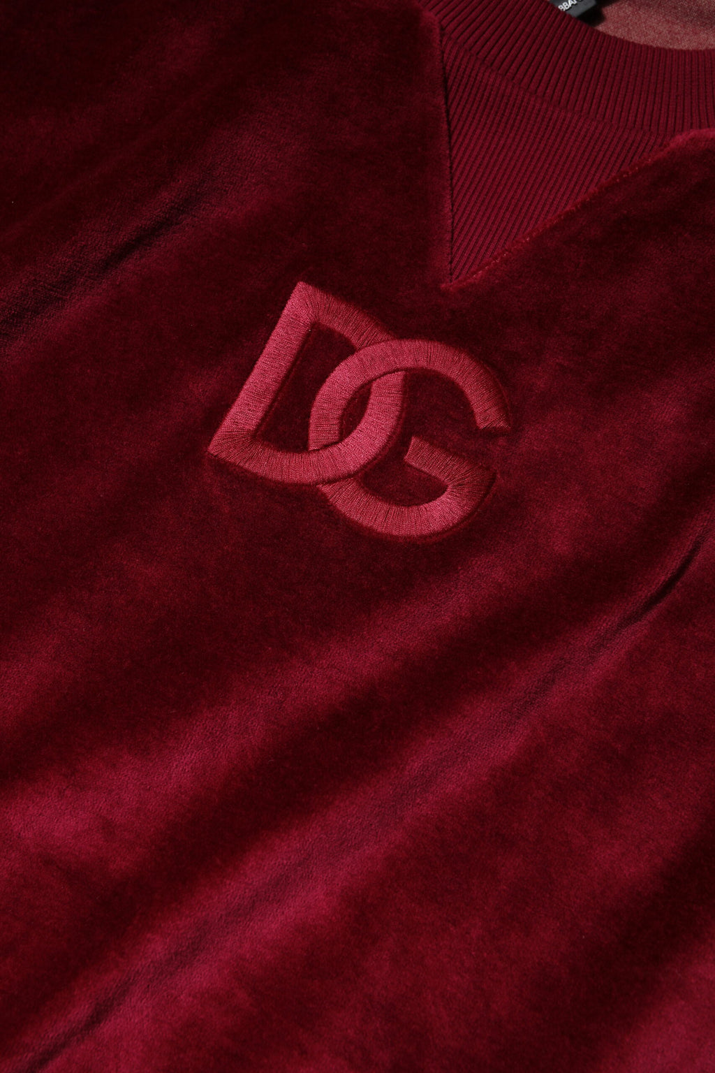 Dolce & Gabbana Maglione Girocollo in Velluto di Cotone Rosso