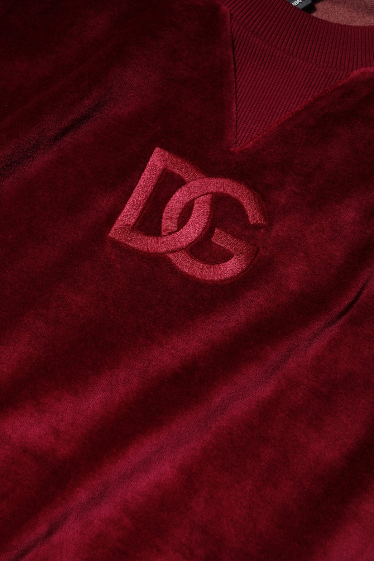 Dolce & Gabbana Maglione Girocollo in Velluto di Cotone Rosso