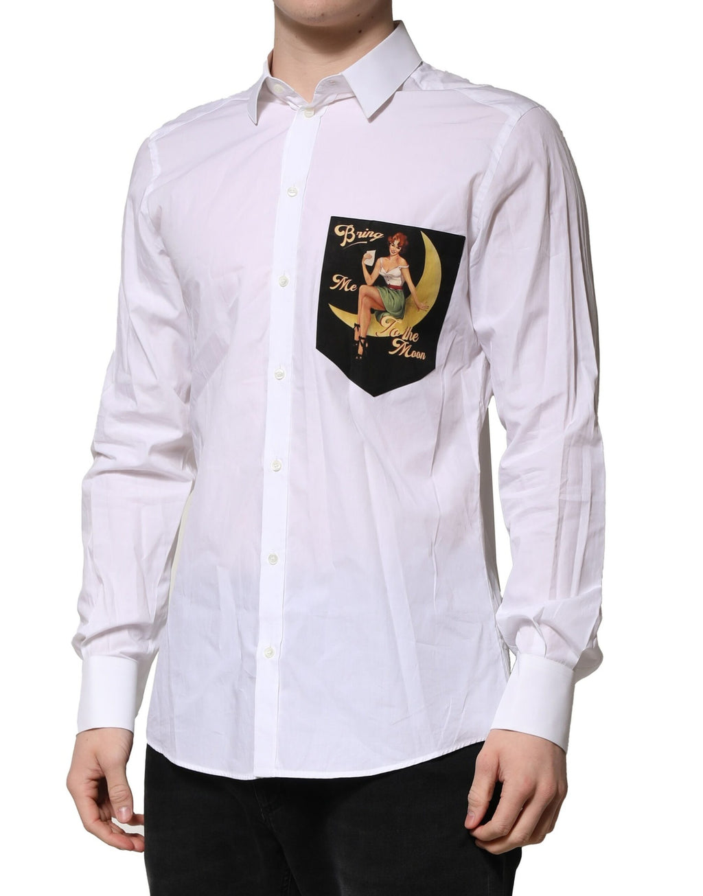 Camicia elegante da uomo Dolce & Gabbana bianca MARTINI a maniche lunghe