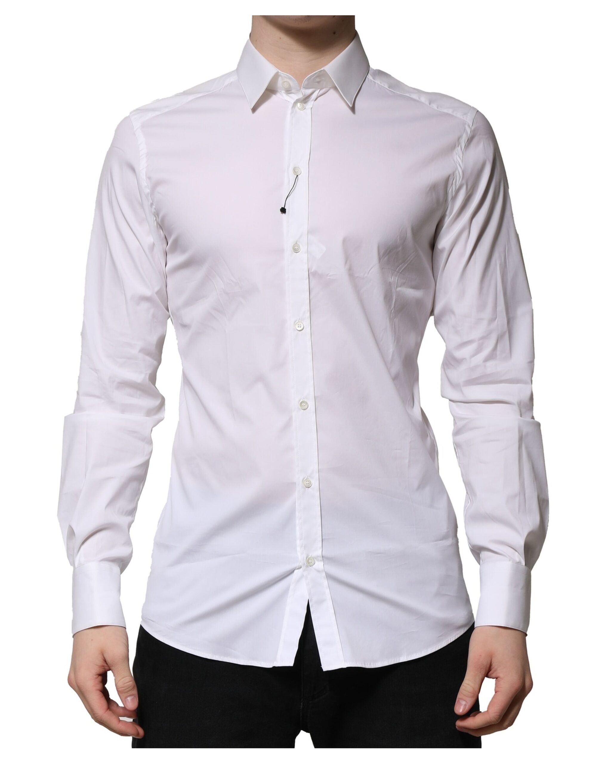 Camicia elegante a maniche lunghe Dolce & Gabbana in cotone bianco GOLD