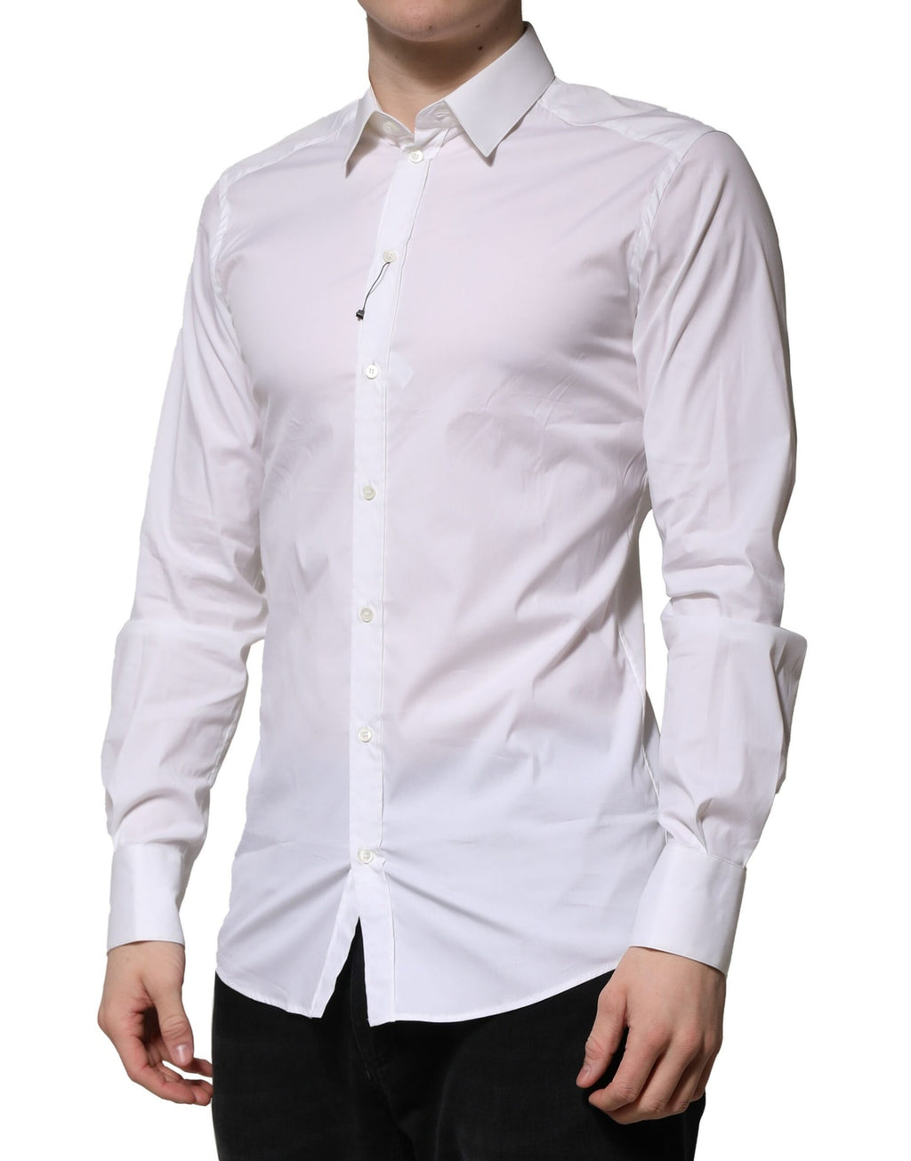 Camicia elegante a maniche lunghe Dolce & Gabbana in cotone bianco GOLD