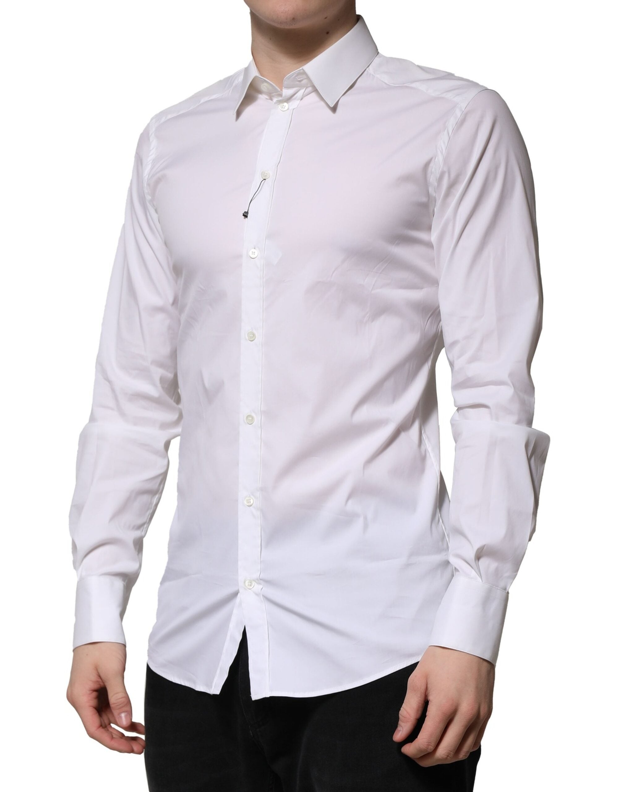 Camicia elegante a maniche lunghe Dolce & Gabbana in cotone bianco GOLD