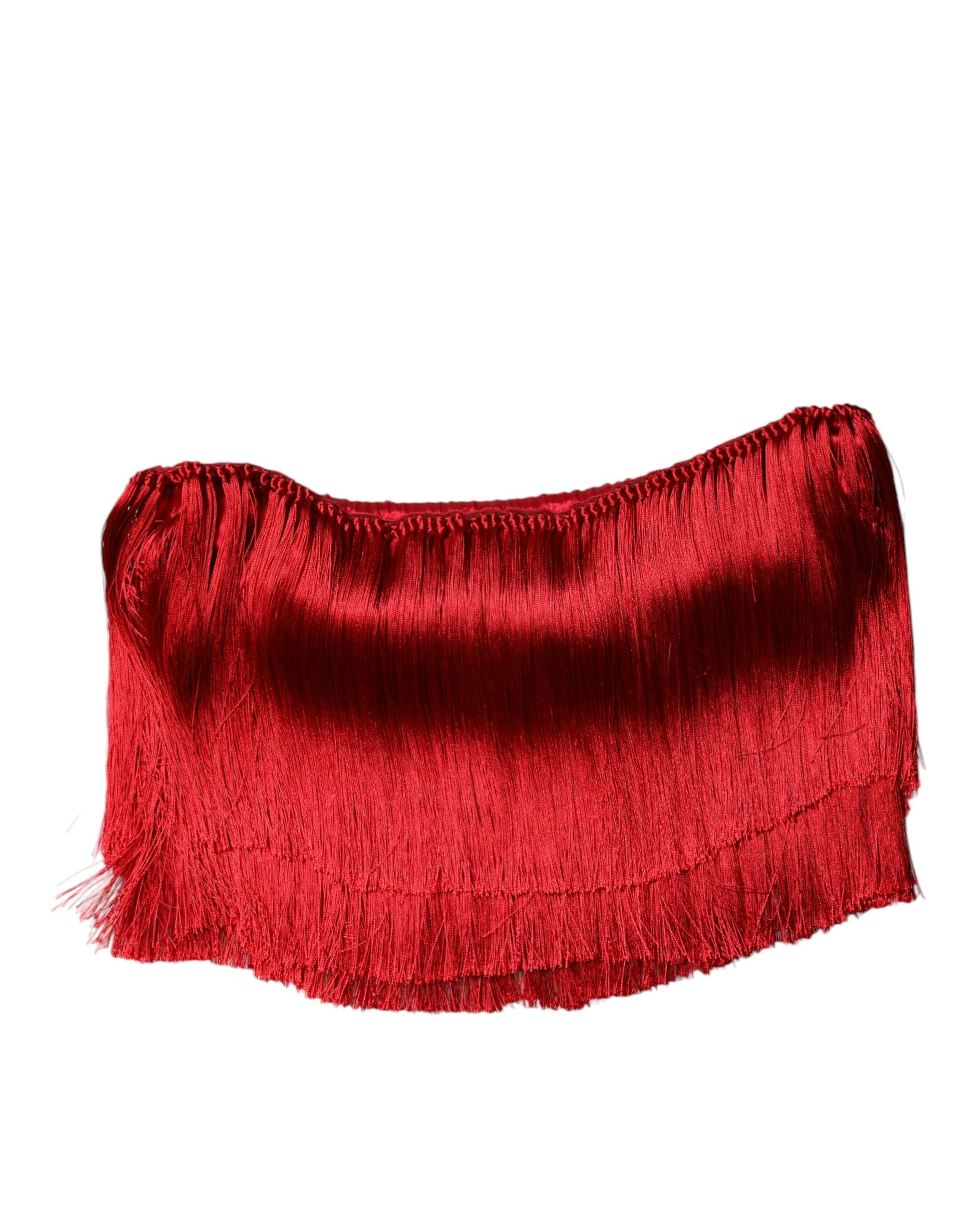 Dolce & Gabbana Top a tubo corto con frange in seta rossa senza spalline