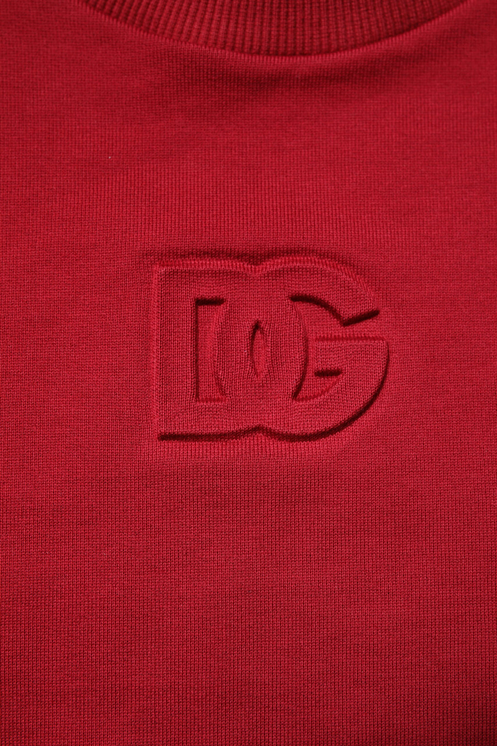 Dolce & Gabbana Maglione girocollo in cotone rosso con logo in rilievo