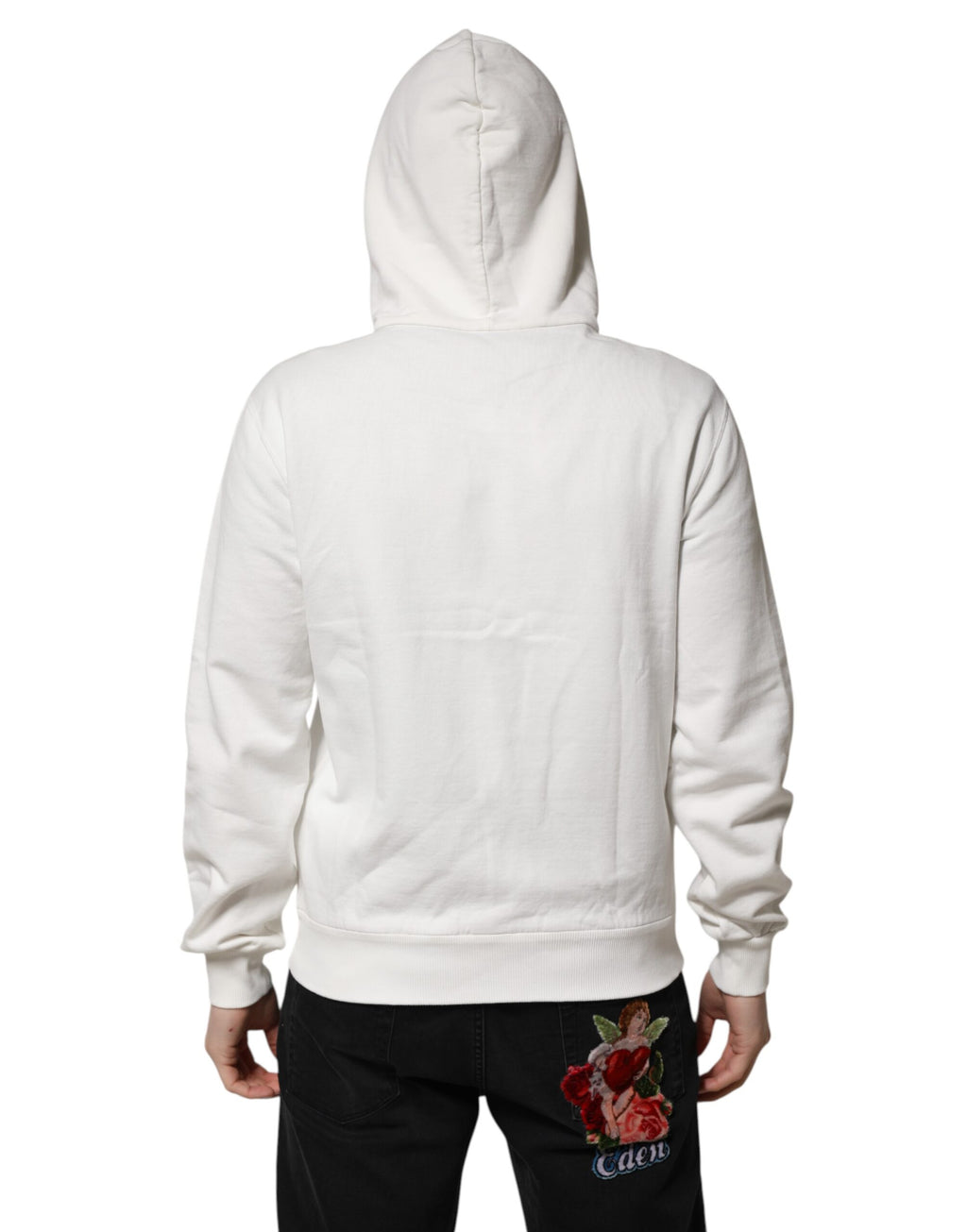 Dolce & Gabbana Maglione con cappuccio in cotone bianco con stampa DG ROYAL