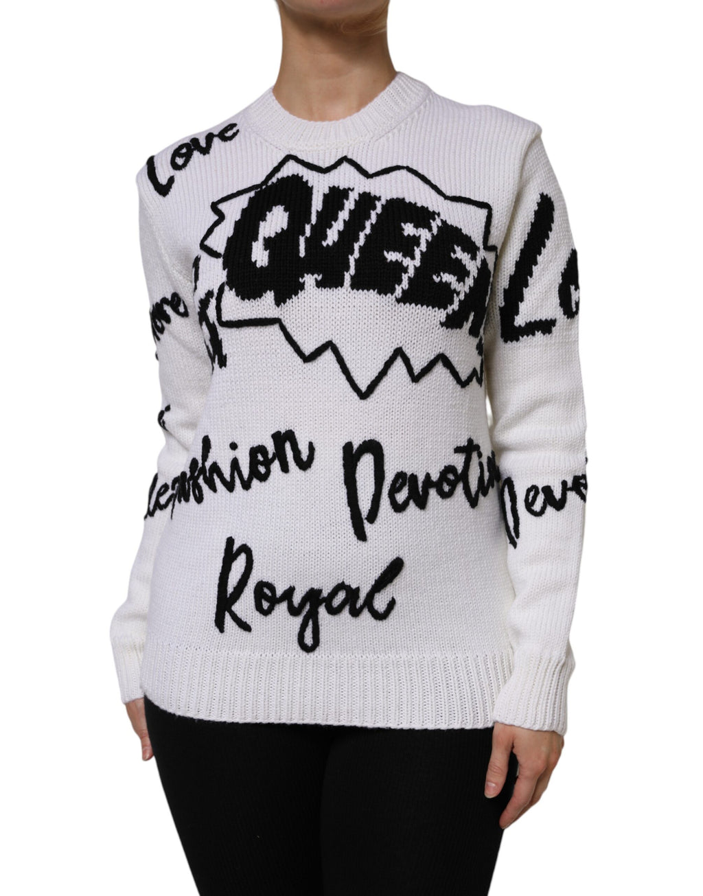Dolce & Gabbana Maglione Girocollo in Maglia di Lana Bianco