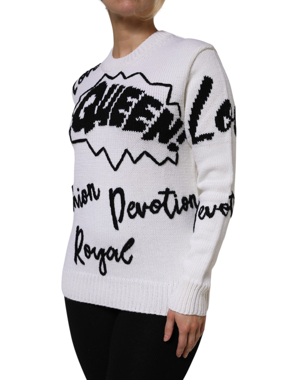 Dolce & Gabbana Maglione Girocollo in Maglia di Lana Bianco