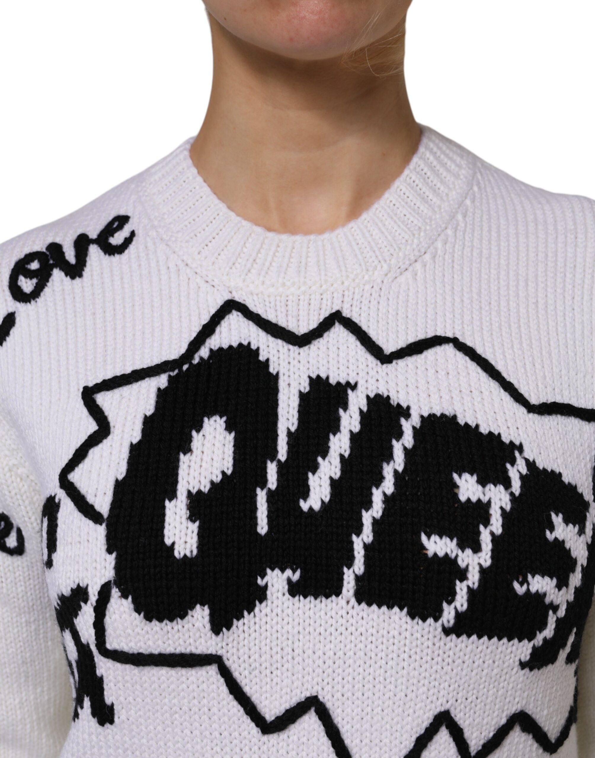 Dolce & Gabbana Maglione Girocollo in Maglia di Lana Bianco