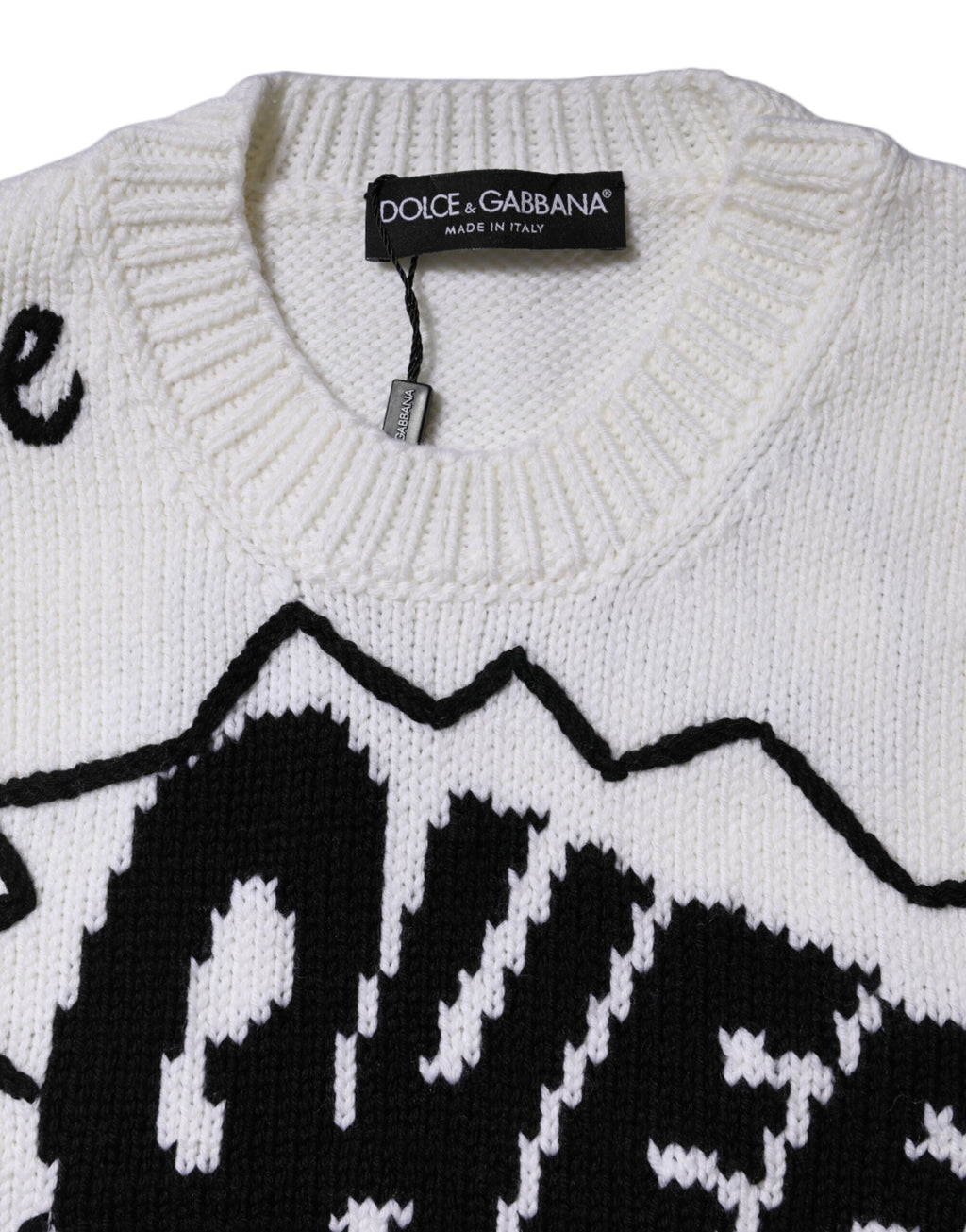 Dolce & Gabbana Maglione Girocollo in Maglia di Lana Bianco