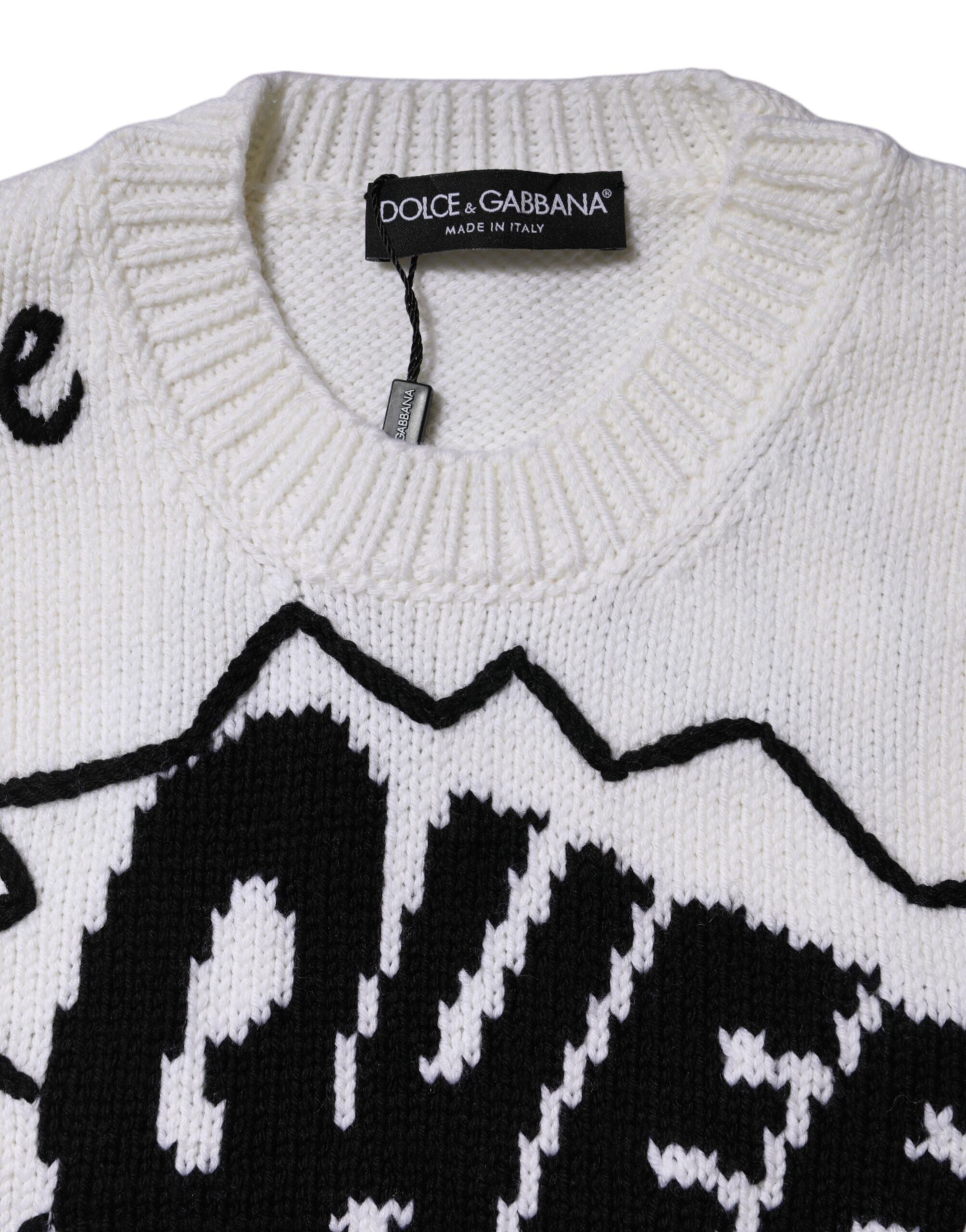 Dolce & Gabbana Maglione Girocollo in Maglia di Lana Bianco