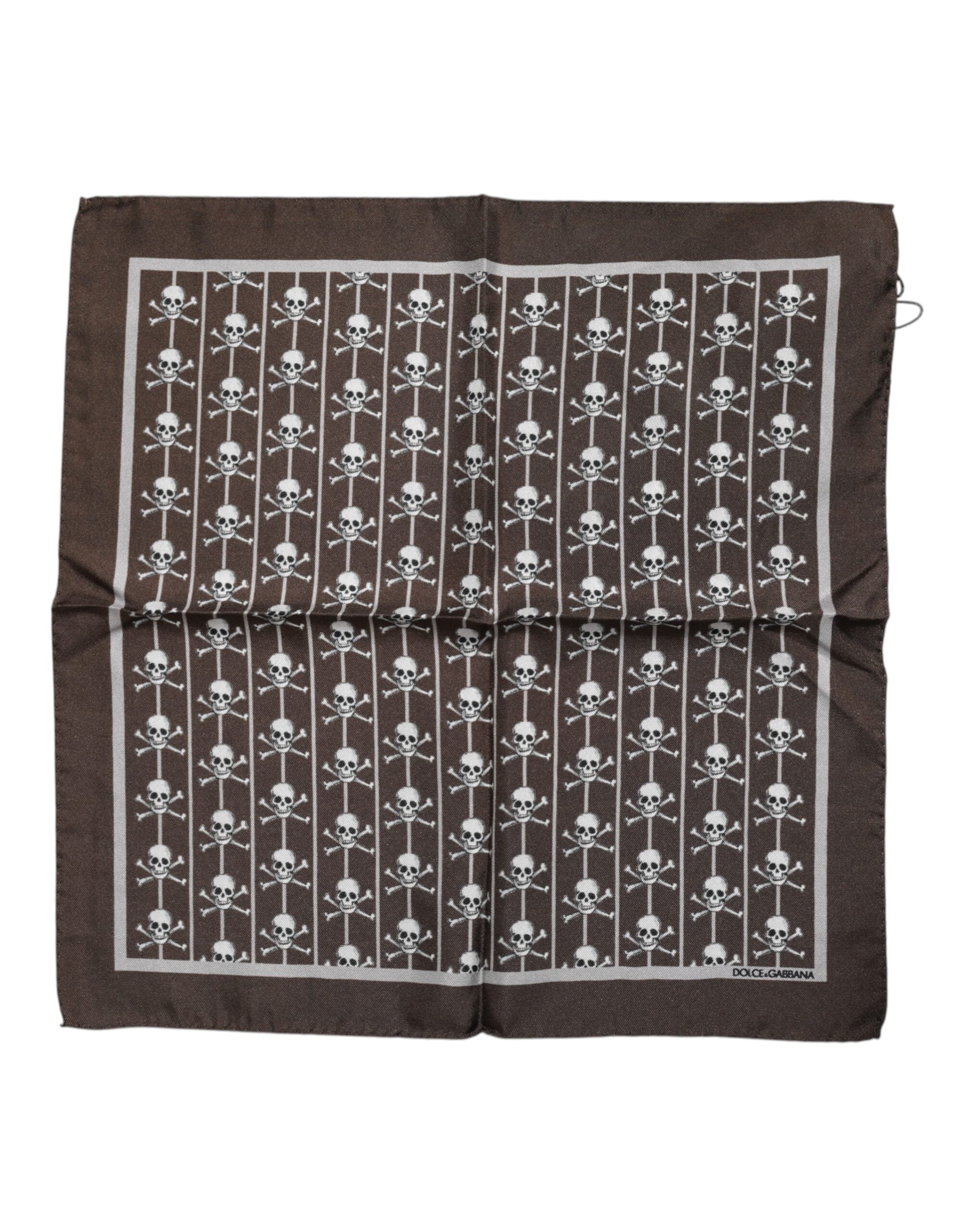 Foulard da uomo quadrato in seta marrone con teschio Dolce & Gabbana