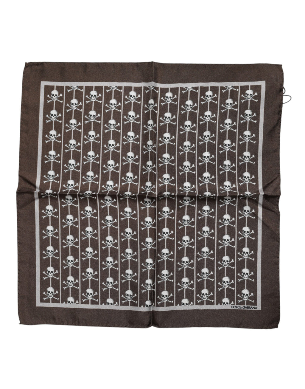 Foulard da uomo quadrato in seta marrone con teschio Dolce & Gabbana