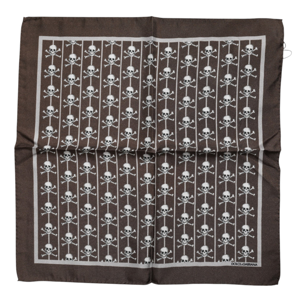 Foulard da uomo quadrato in seta marrone con teschio Dolce & Gabbana
