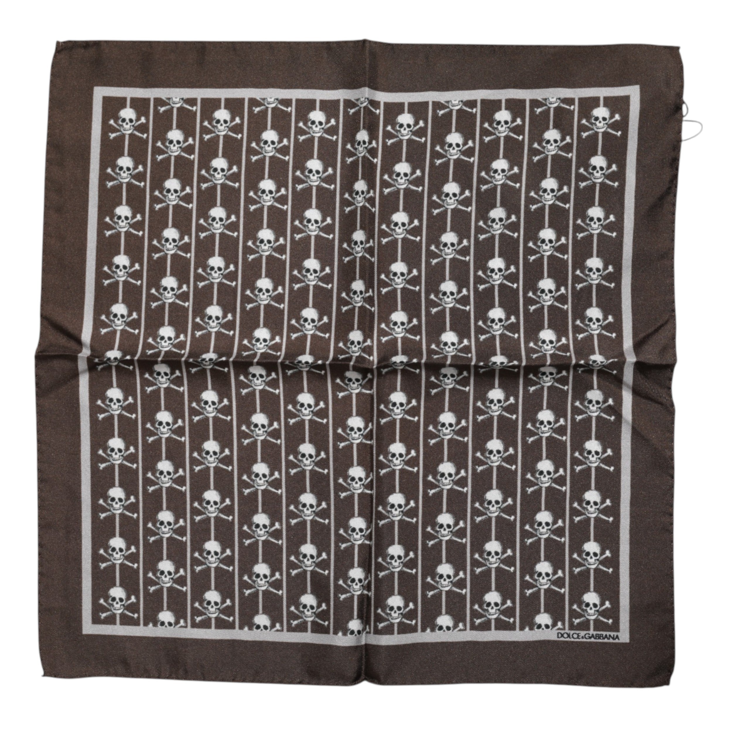 Foulard da uomo quadrato in seta marrone con teschio Dolce & Gabbana