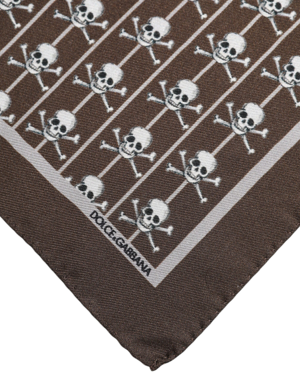 Foulard da uomo quadrato in seta marrone con teschio Dolce & Gabbana