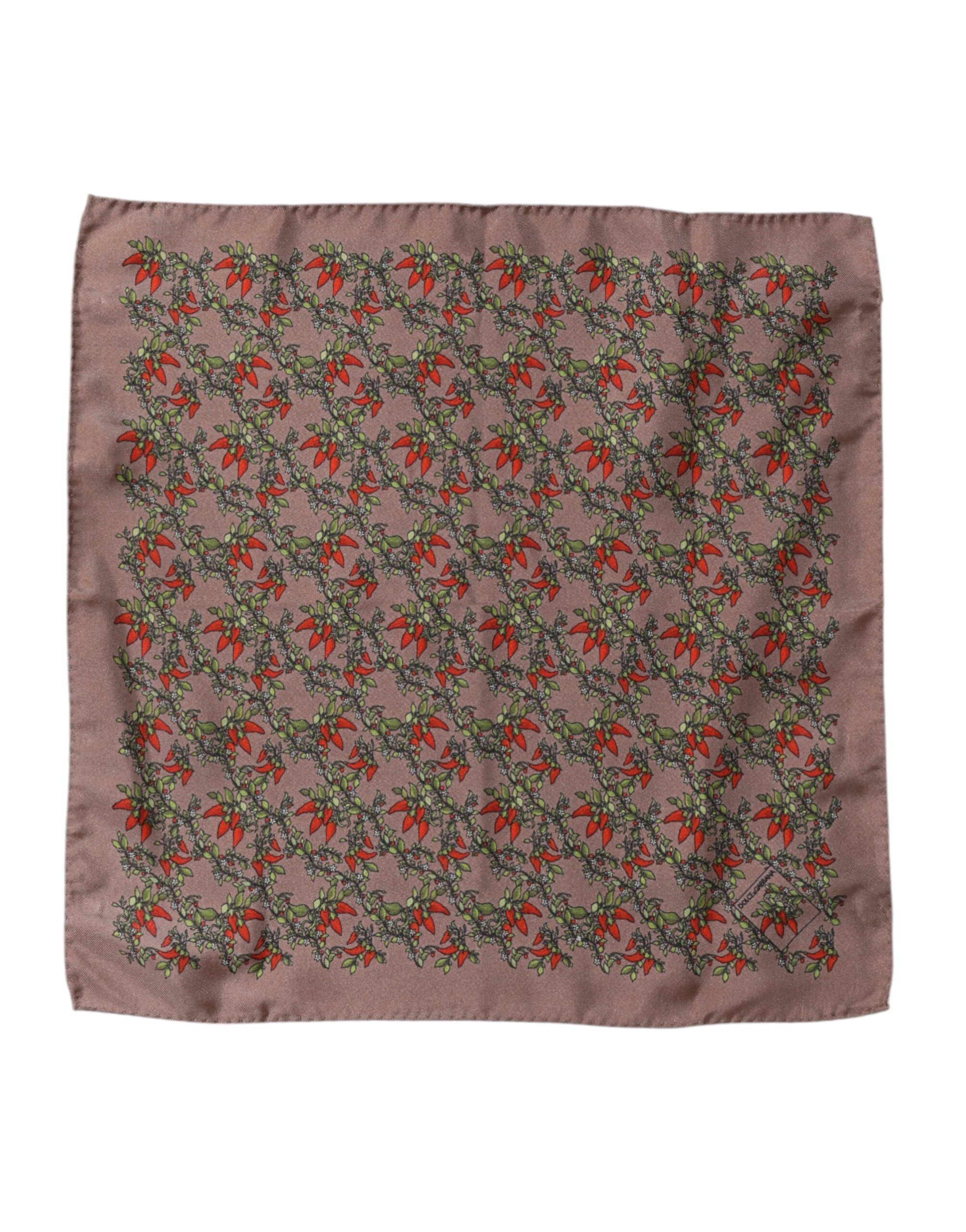 Foulard sciarpa quadrato da uomo in seta Dolce & Gabbana Brown Chilis
