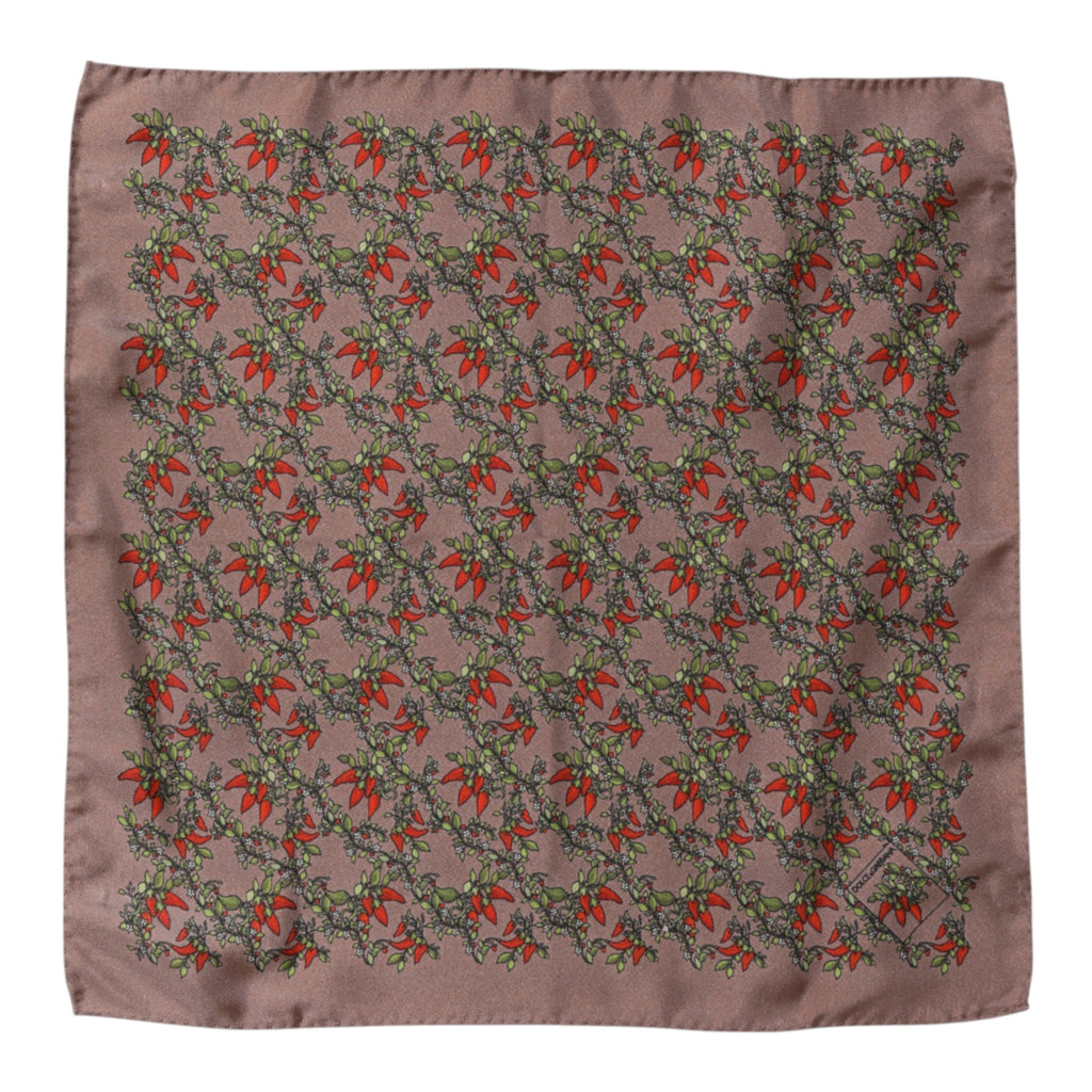 Foulard sciarpa quadrato da uomo in seta Dolce & Gabbana Brown Chilis