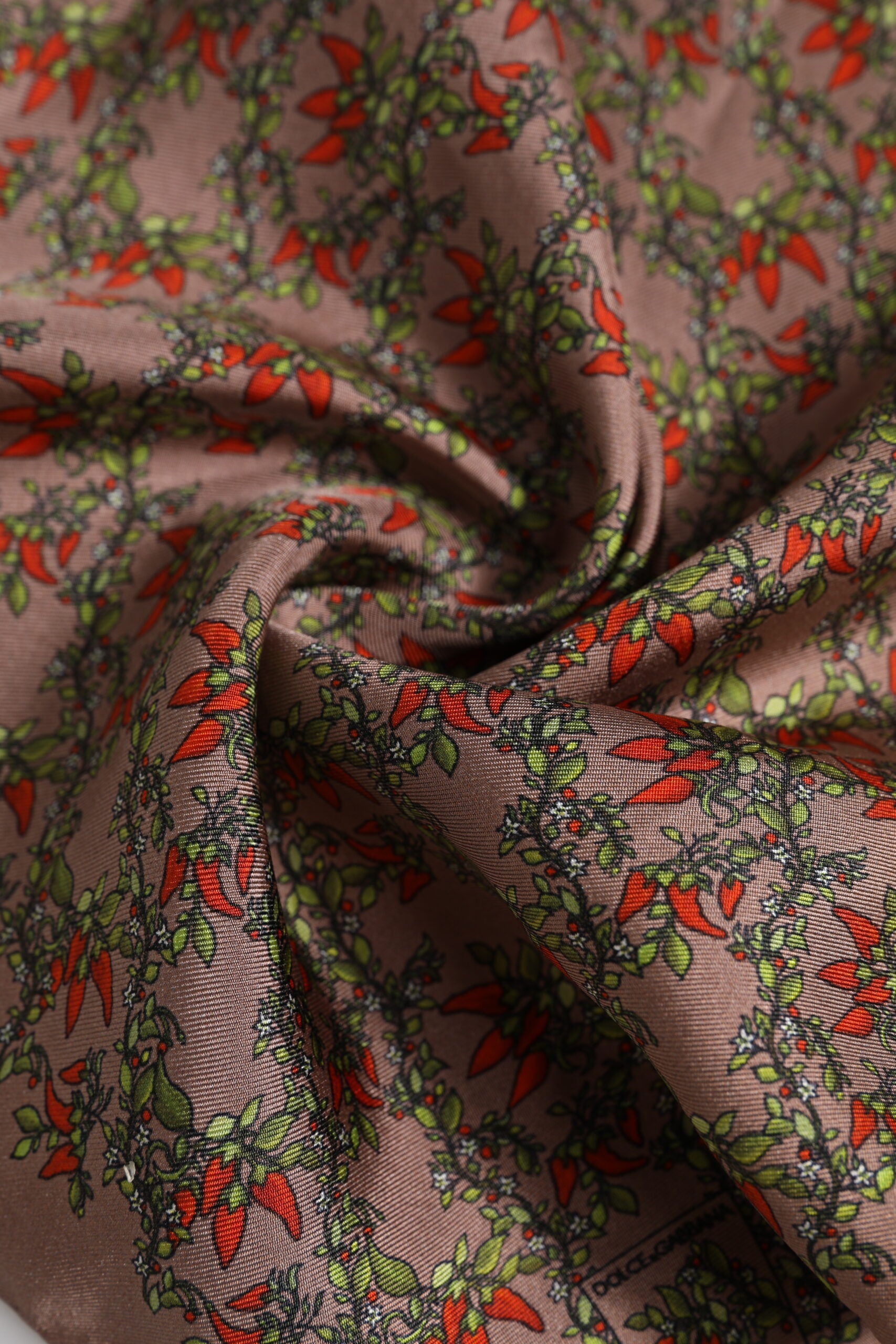 Foulard sciarpa quadrato da uomo in seta Dolce & Gabbana Brown Chilis