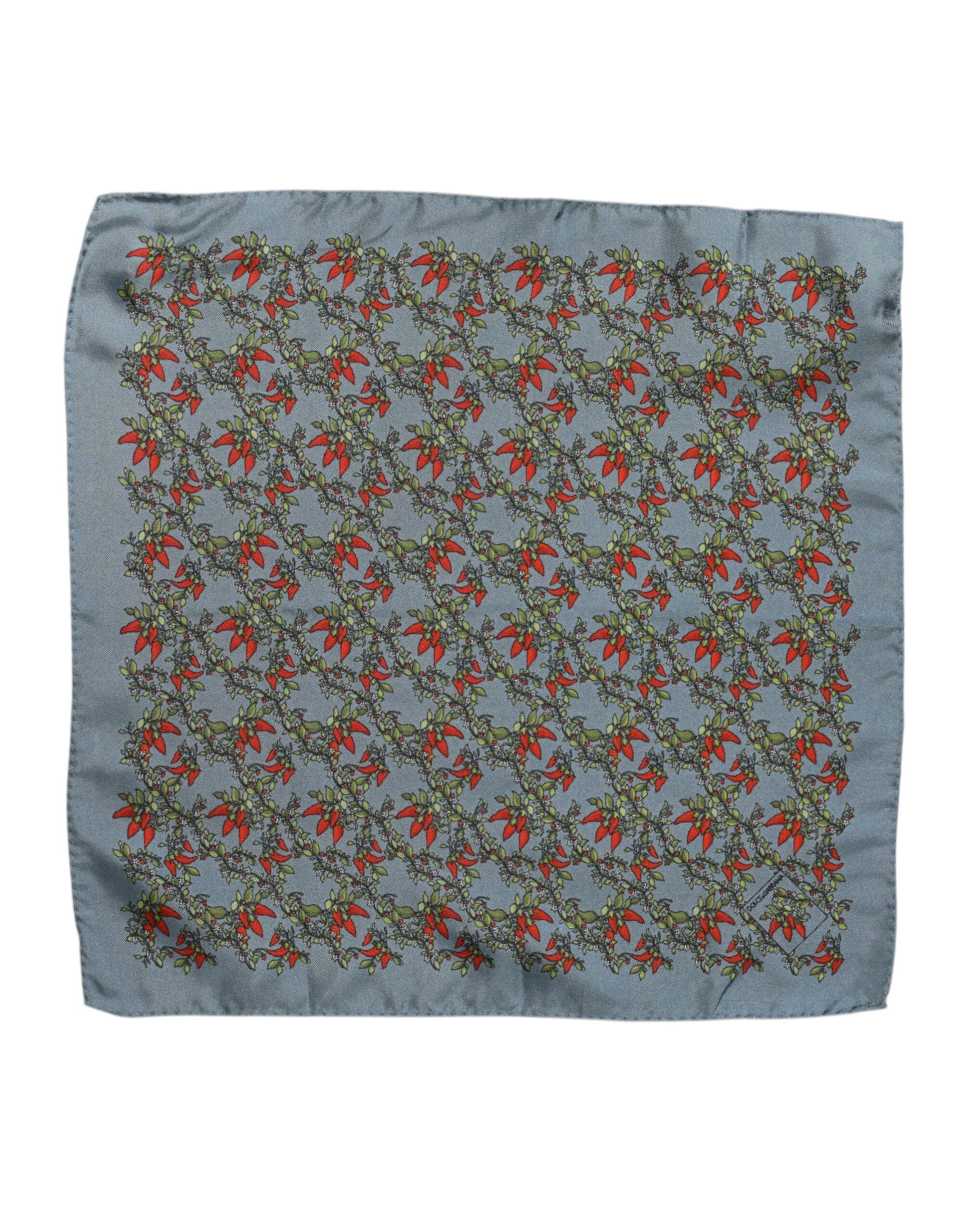 Foulard Sciarpa da Uomo Quadrata in Seta con Peperoncini Grigi Dolce & Gabbana
