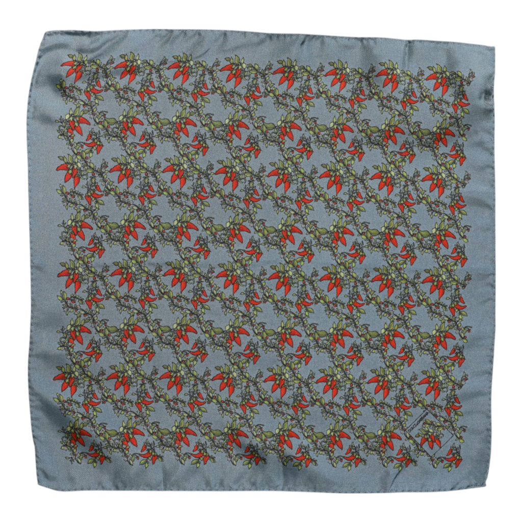 Foulard Sciarpa da Uomo Quadrata in Seta con Peperoncini Grigi Dolce & Gabbana