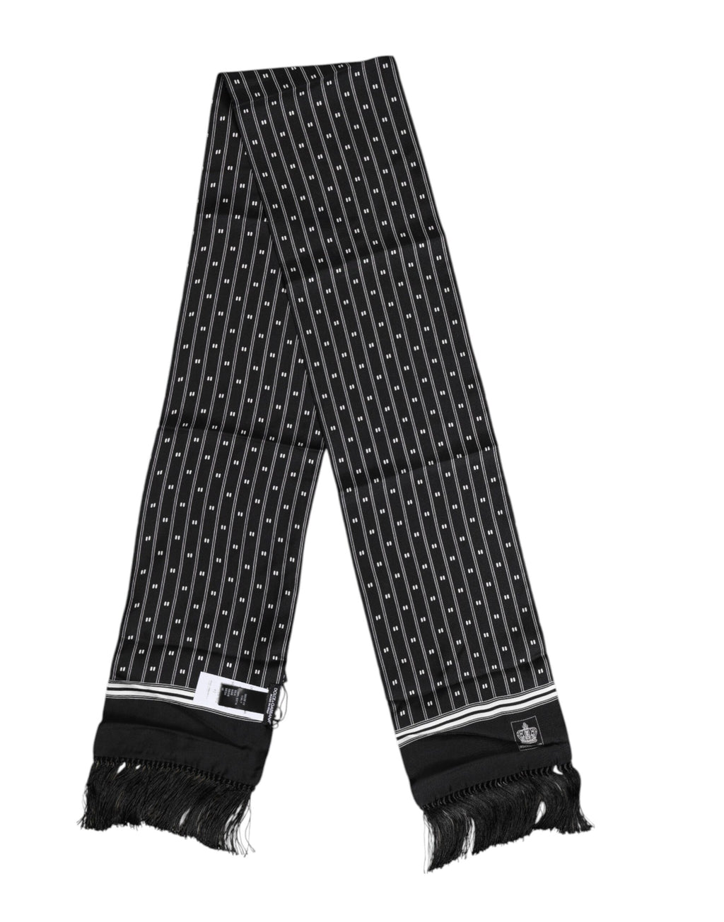 Foulard Sciarpa da Uomo con Frange Stampata in Seta Nera Dolce & Gabbana