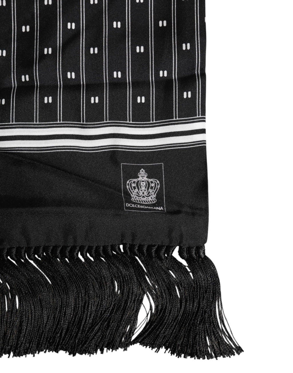 Foulard Sciarpa da Uomo con Frange Stampata in Seta Nera Dolce & Gabbana