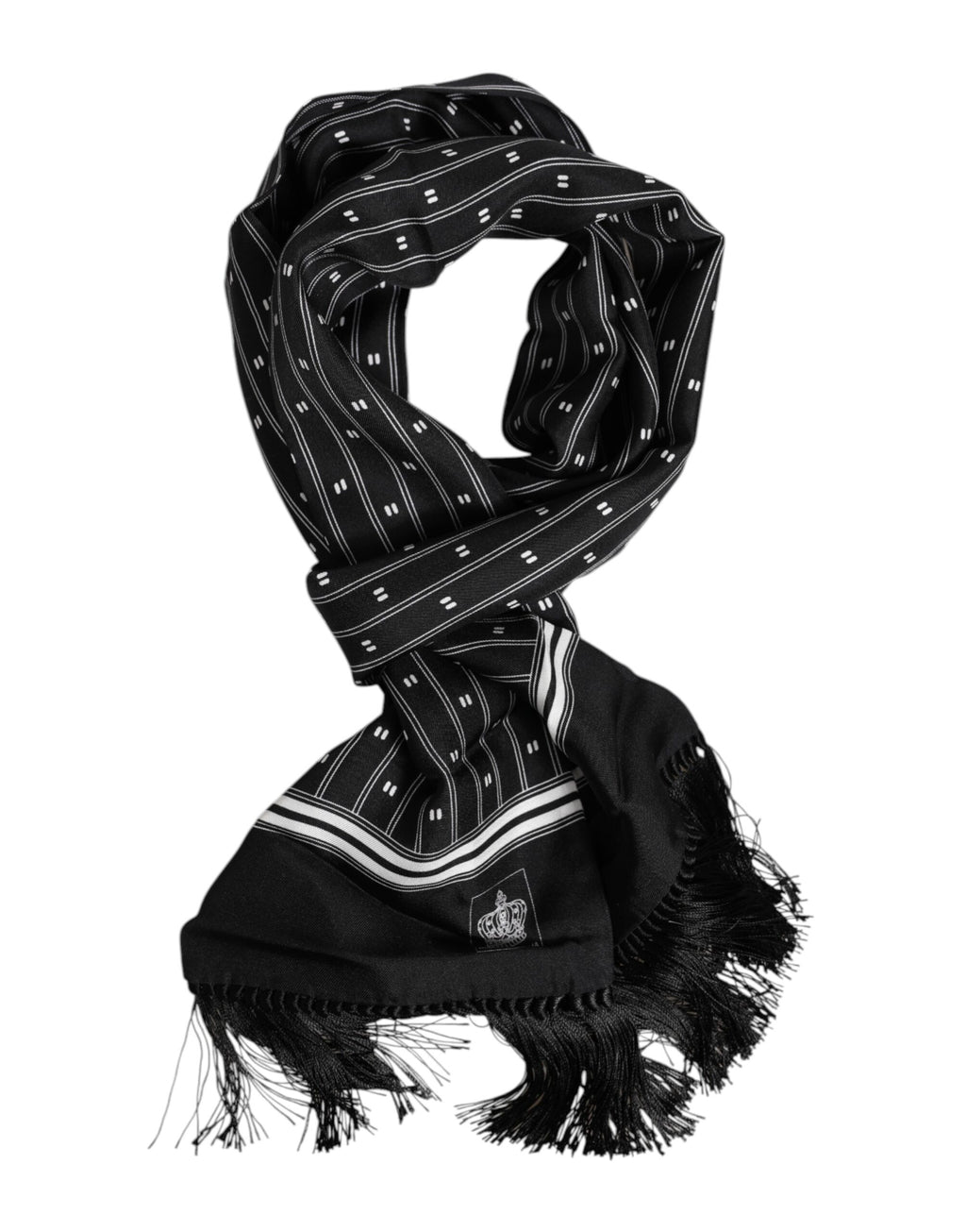 Foulard Sciarpa da Uomo con Frange Stampata in Seta Nera Dolce & Gabbana