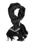 Foulard Sciarpa da Uomo con Frange Stampata in Seta Nera Dolce & Gabbana