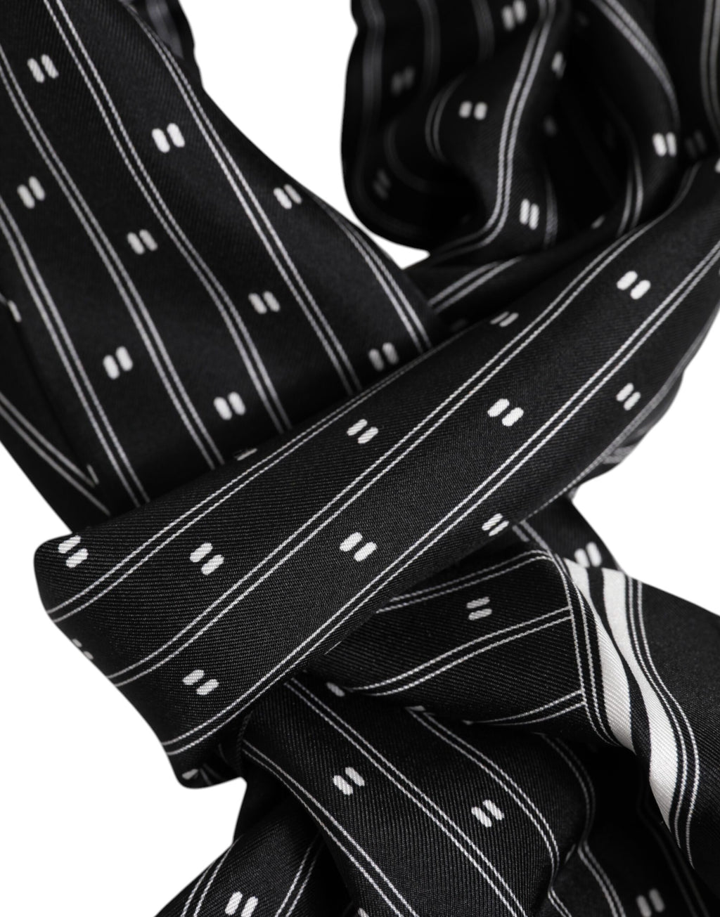 Foulard Sciarpa da Uomo con Frange Stampata in Seta Nera Dolce & Gabbana