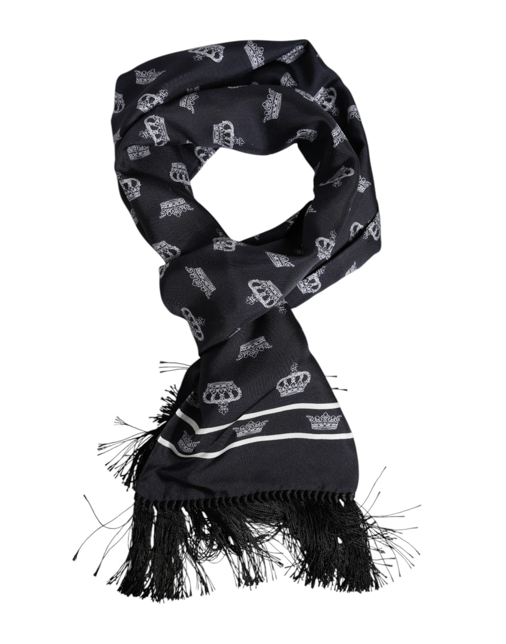 Foulard da uomo Dolce & Gabbana in seta nera con frange a corona