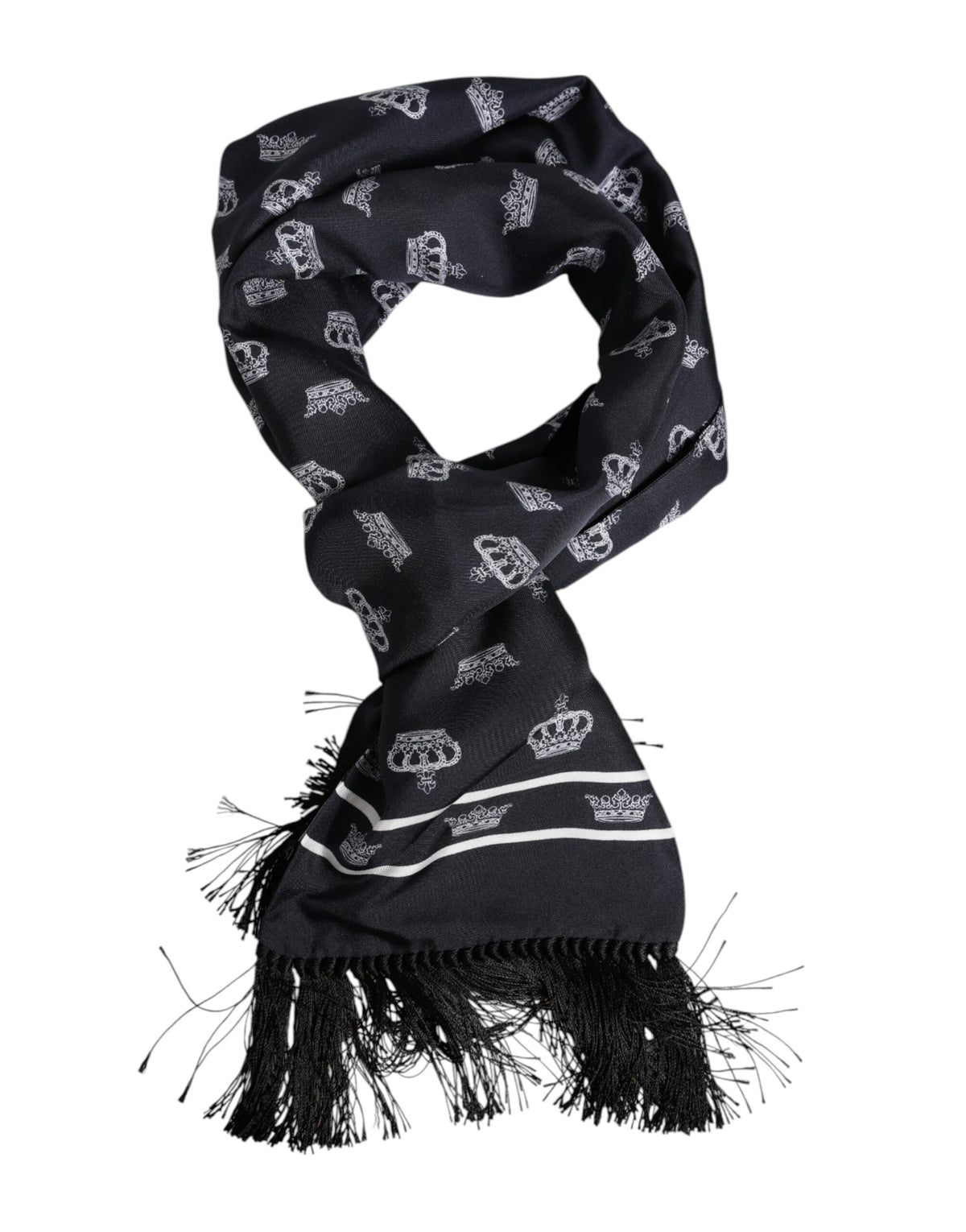 Foulard da uomo Dolce & Gabbana in seta nera con frange a corona