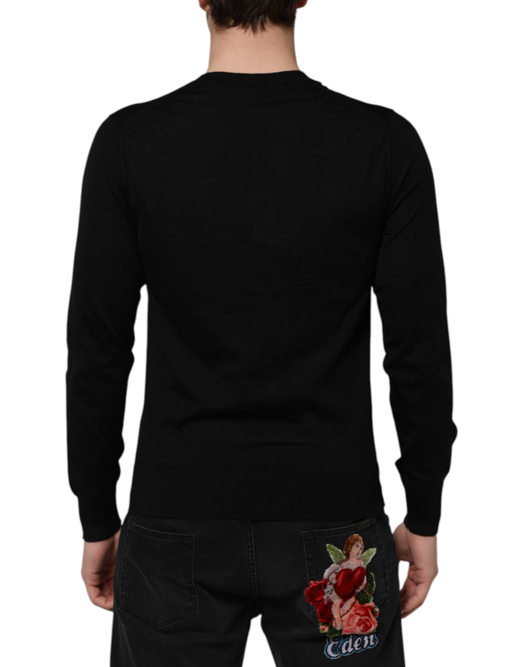 Dolce & Gabbana Maglione pullover in maglia con logo ricamato grigio scuro