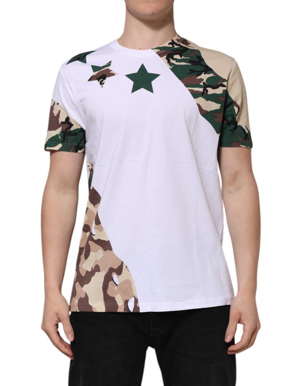 Dolce & Gabbana T-shirt Girocollo da Uomo in Cotone Camouflage Bianco