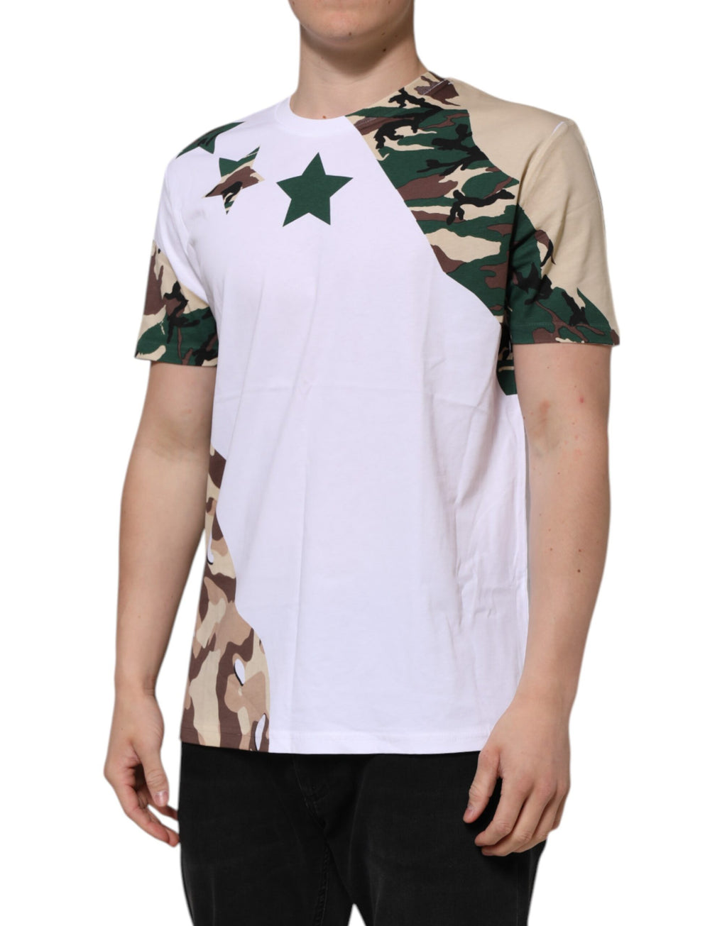 Dolce & Gabbana T-shirt Girocollo da Uomo in Cotone Camouflage Bianco