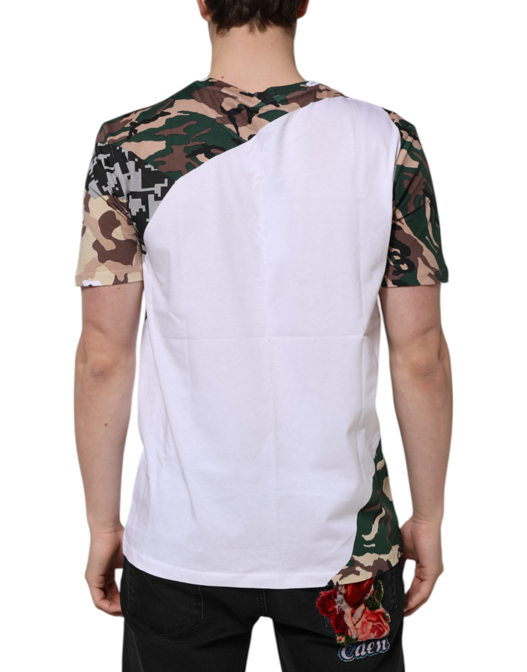 Dolce & Gabbana T-shirt Girocollo da Uomo in Cotone Camouflage Bianco