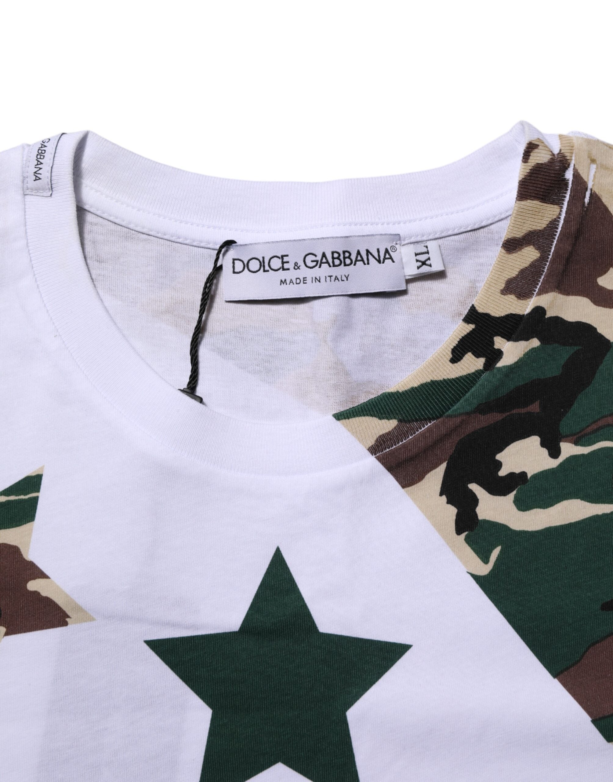 Dolce & Gabbana T-shirt Girocollo da Uomo in Cotone Camouflage Bianco