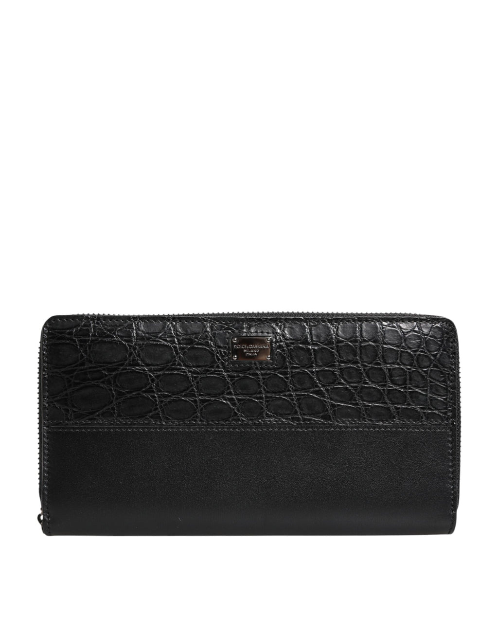 Portafoglio continentale Dolce & Gabbana con cerniera, placca logo in pelle nera