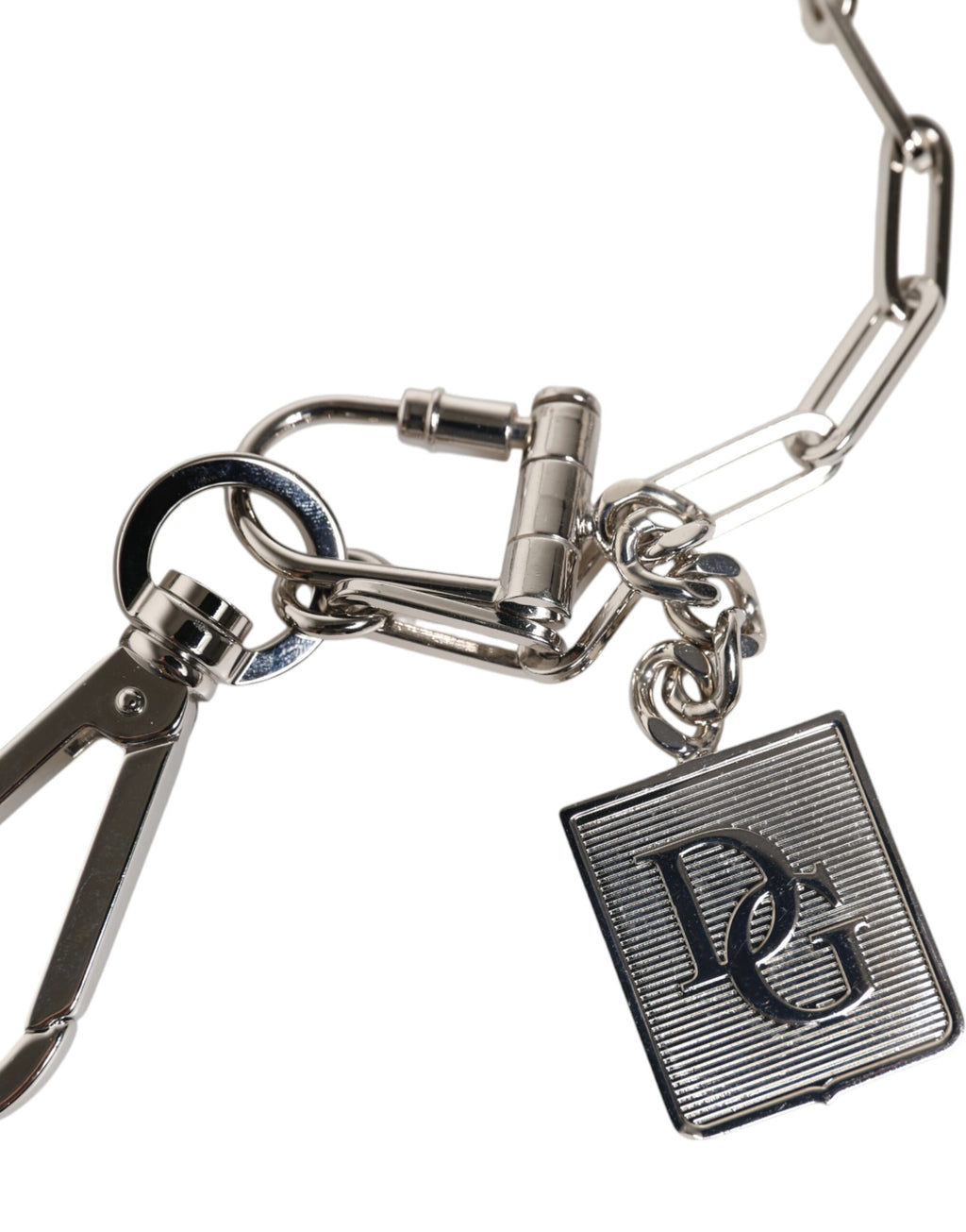 Portachiavi con cintura a catena in metallo color argento con charm DG Dolce & Gabbana
