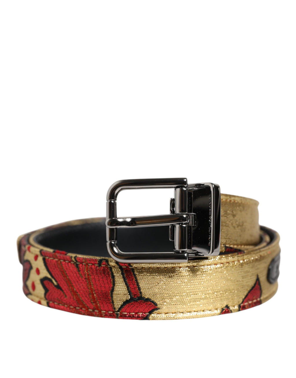 Cintura Dolce & Gabbana in jacquard floreale oro con fibbia in metallo argentato
