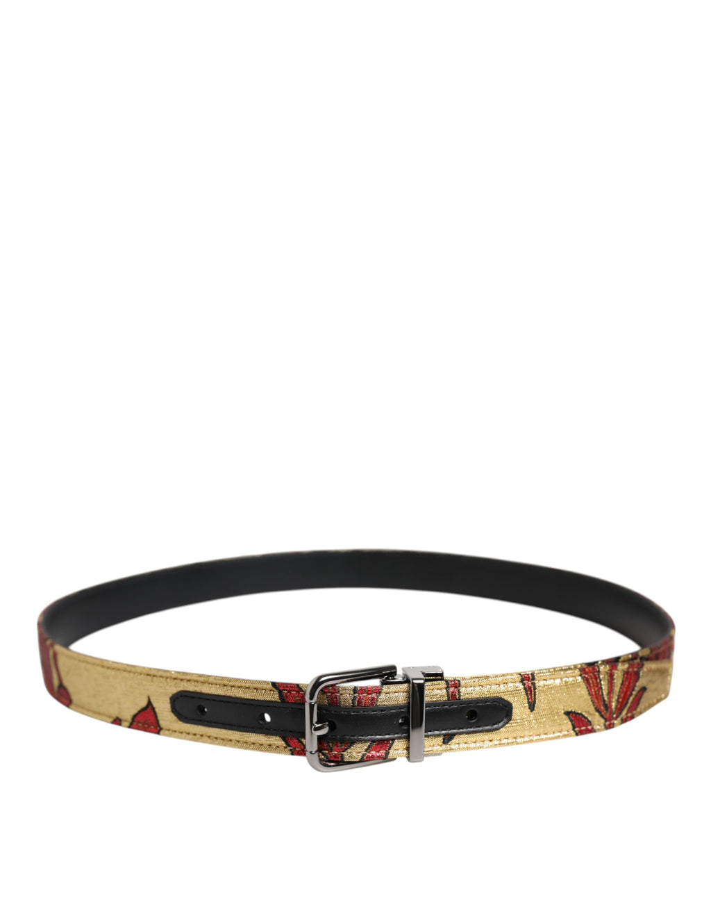 Cintura Dolce & Gabbana in jacquard floreale oro con fibbia in metallo argentato