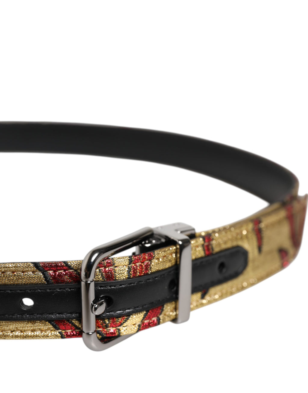 Cintura Dolce & Gabbana in jacquard floreale oro con fibbia in metallo argentato