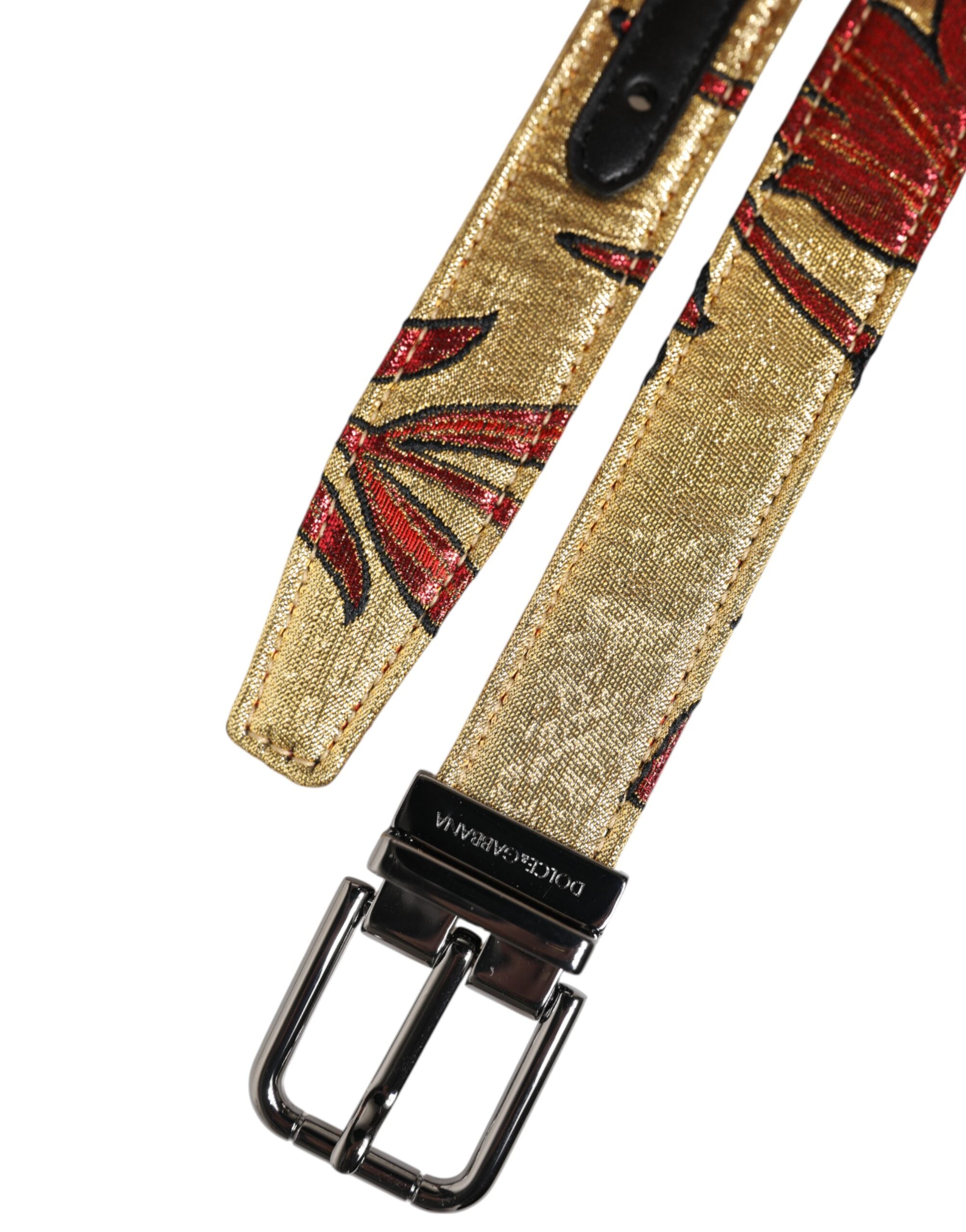 Cintura Dolce & Gabbana in jacquard floreale oro con fibbia in metallo argentato