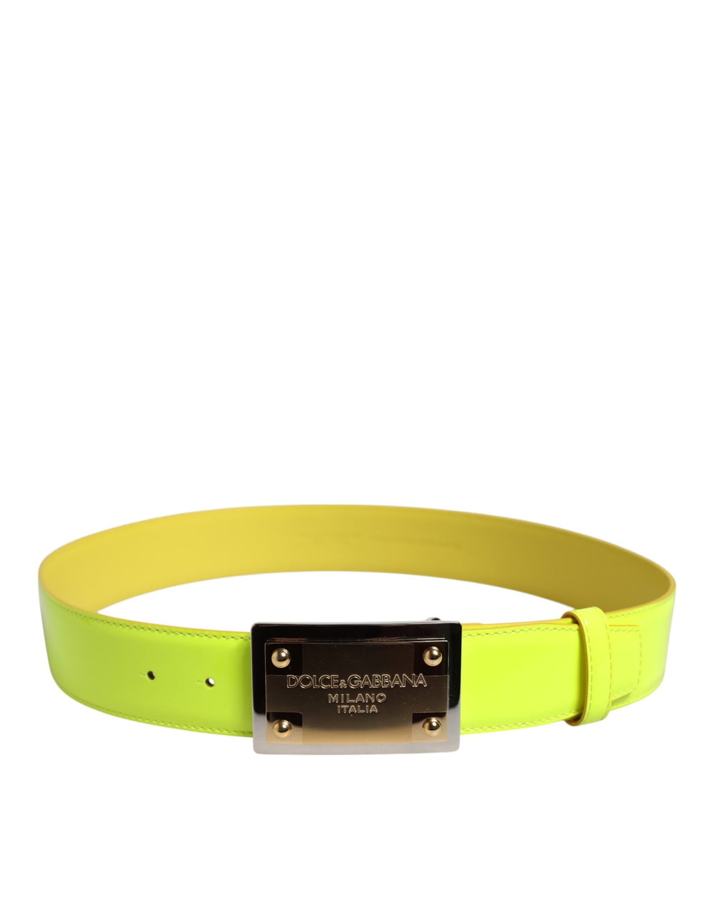 Cintura Dolce & Gabbana Giallo Verde con Fibbia Logo Classica in Metallo