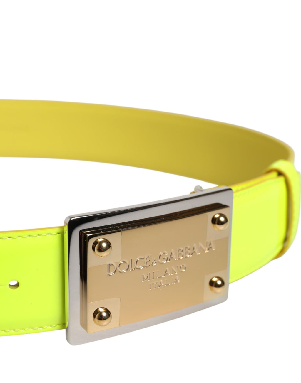 Cintura Dolce & Gabbana Giallo Verde con Fibbia Logo Classica in Metallo