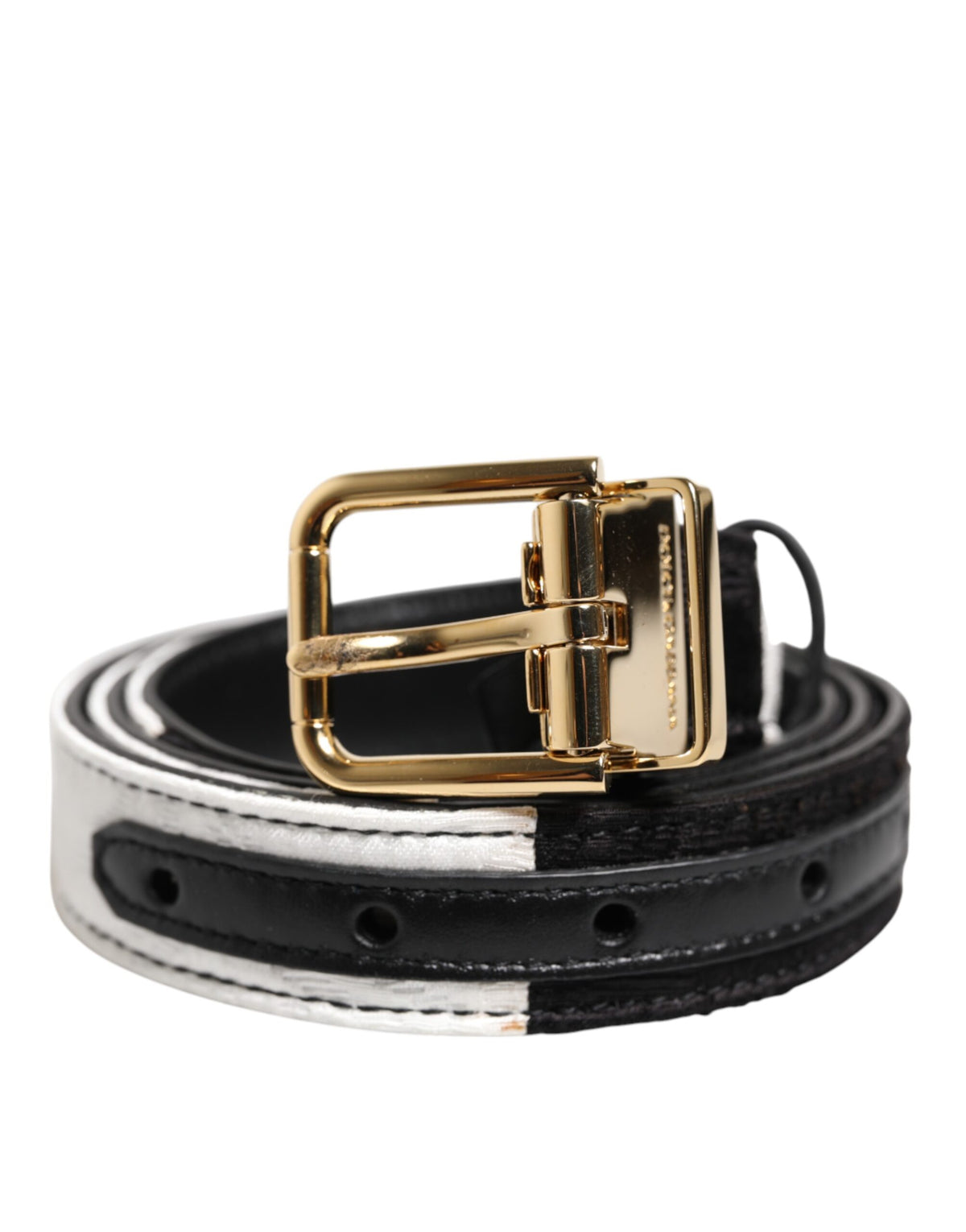 Cintura Dolce & Gabbana in Patchwork Bianco e Nero con Fibbia in Metallo Dorato